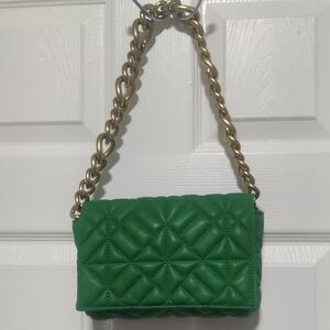 Zara Emerald Quilted Shoulder Bag with Gold Chain